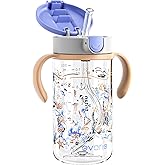 Evorie Tritan Spill Proof Toddler Straw Sippy Cup, 10 oz for Baby and Toddlers 1-3 Years Old, No Spill Straw Water Bottle with Removable Handles, Ideal for School, BPA-Free, Under The Sea