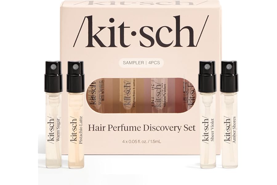 Kitsch Hair Perfume For Women (Discovery Set) – Pistachio Latte, Warm Sugar, Sheer Violet & Amber Waves – Patented Odor-Eliminating Technology, Hair Spray and Body Mist – 4 x 1.5ml