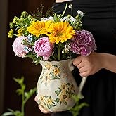 Levvohd Vintage Vase with Handle, 6 Inch Ceramic Pitcher Sunflower Floral Vases Decorative for Grandma Home Decor, Living Room Bookshelf Office Tuscan Decor (Small)