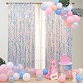 HH 9x9FT Iridescent Sequin Backdrop Curtains, 2 Panel Photography Backdrop Glitter Curtains Fabric Background, Large Shimmer Backdrop Drapes for Christmas Wedding Party Decor
