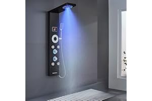 TSIBOMU LED Shower Panel Tower System, 304 Stainless Steel Bathroom Shower Tower with 3 Body Massage Jets, Shower Column Wall Mounted