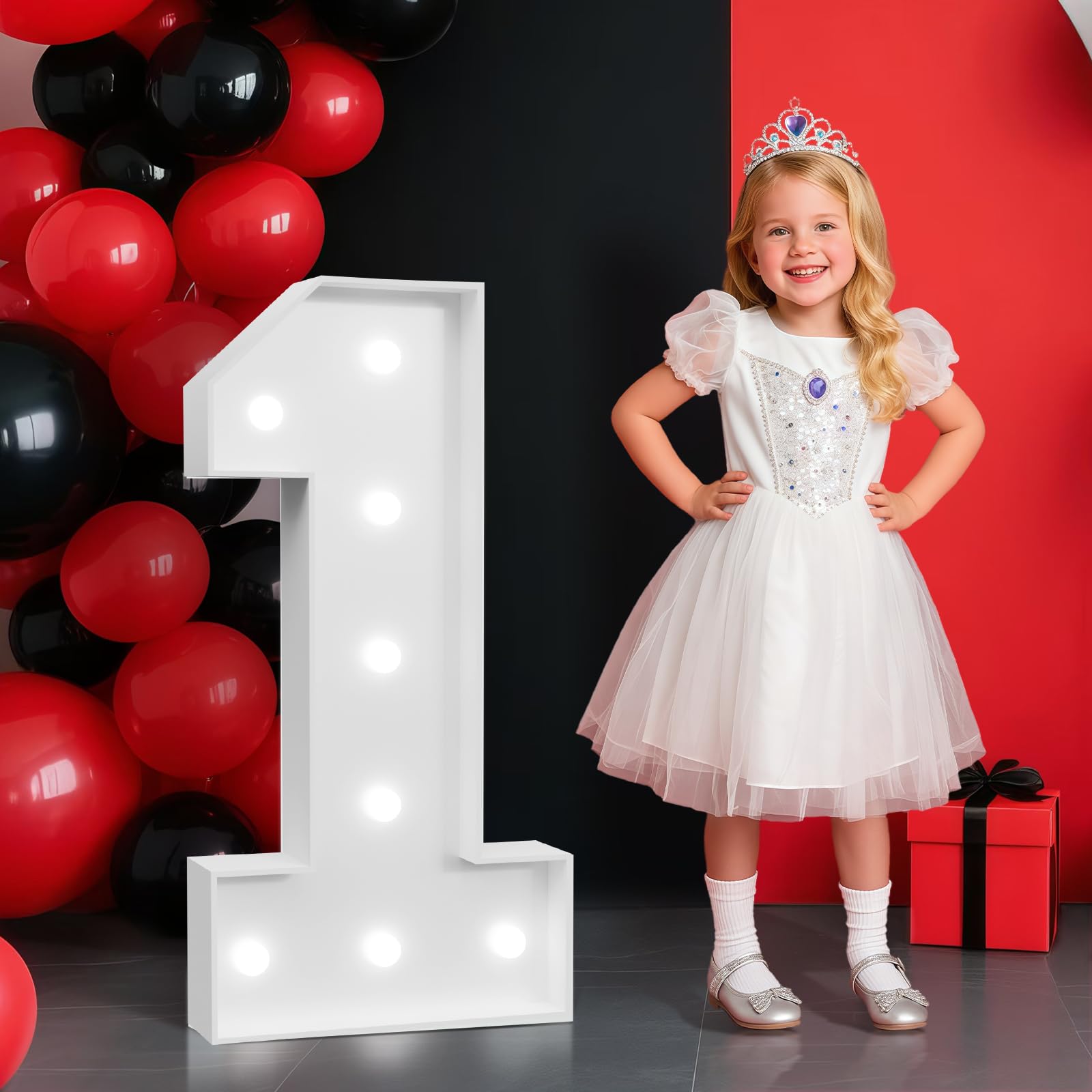Photo 1 of 2ft  Number for 1th Birthday Party Decor, Anniversary Marquee Number for 1 Year Old Girl Boy Birthday Large Marquee Number for Party Event, Wedding Anniversary, Number 1