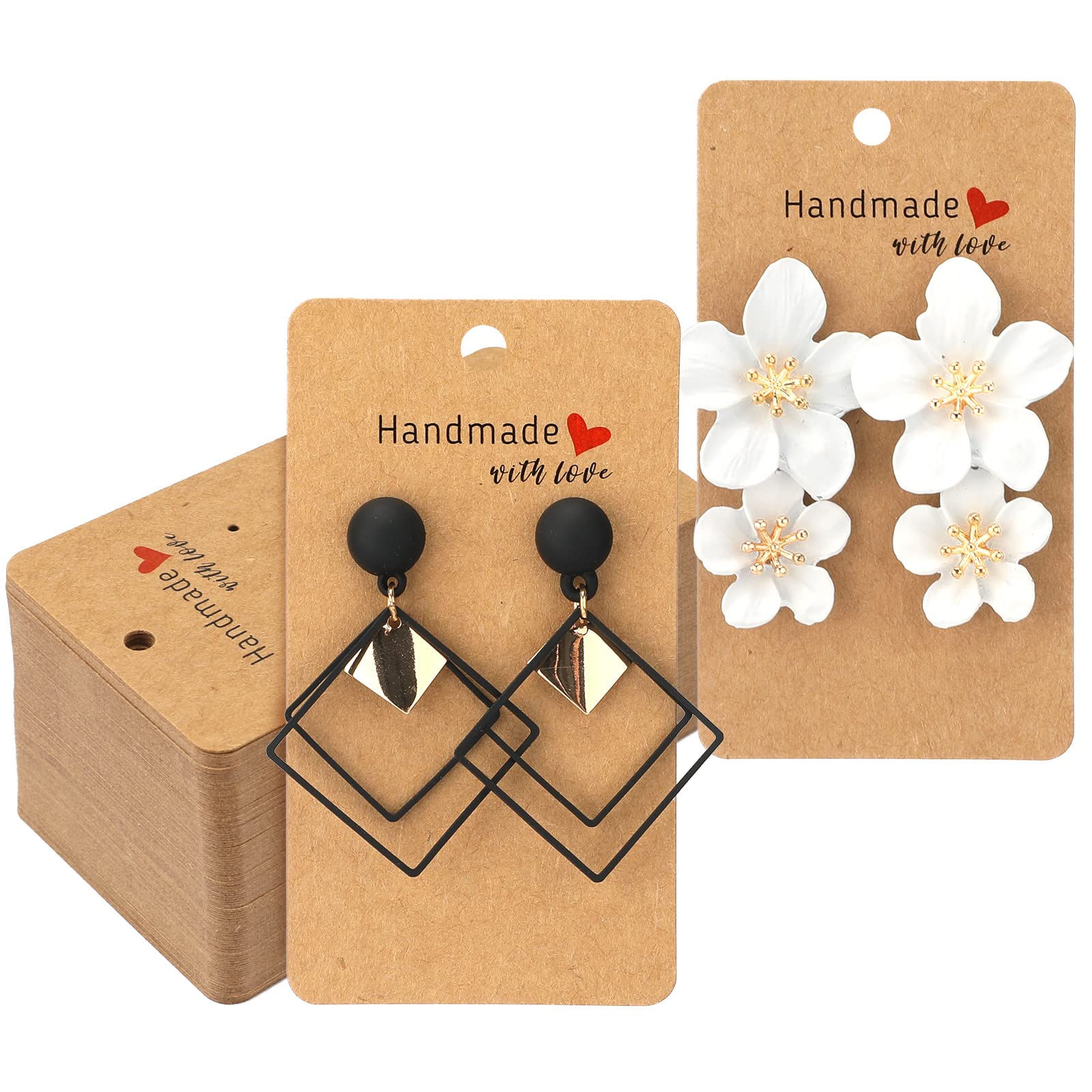 G2PLUS 100PCS Earring Display Cards - Kraft Earring Card Holder - Handmade with Love Jewellery Packaging Cards for Jewellery Making Storage & Disply