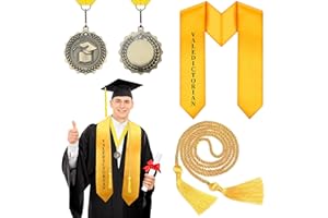 TRNAYI 3 Pcs 2025 Graduation Award Medal and Graduation Stole Set with Gold Tassel Honor Cord for High School University Grad Day