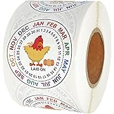 Eggs Laid On Date Stickers | Farm Fresh Eggs Carton Labels | 500 PCS/Roll | 2" Round Egg Date Packaging Stickers | Egg Stamps for Fresh Eggs | Egg Stamps for Fresh Eggs