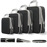 Compression Packing Cubes for Travel, 4 Set Expandable Packing Organizers, Lightweight Luggage Organizer Bags, Travel Essentials for Carry on, Handy Helper for Organizing Clothes,Black