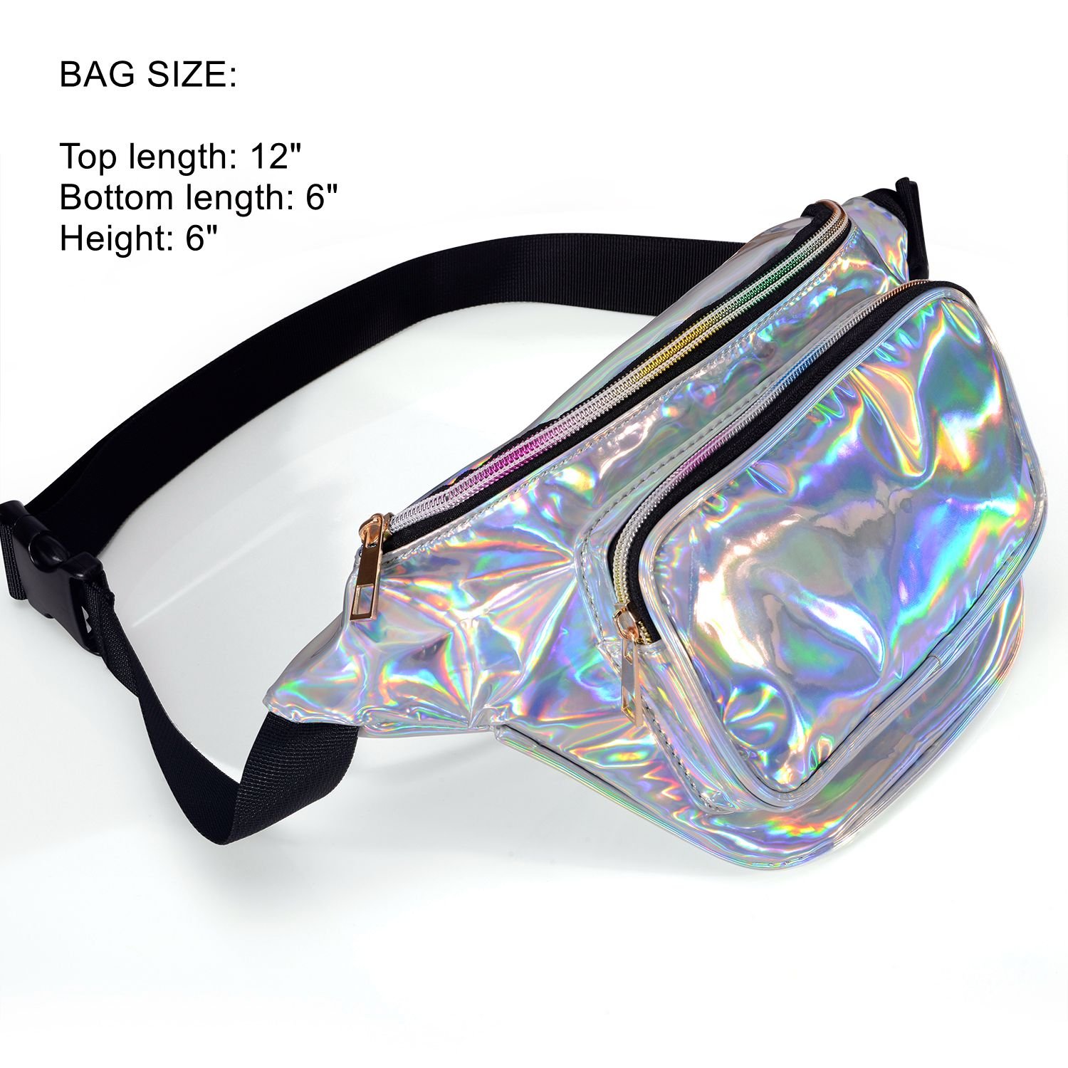 LEADO Holographic Fanny Pack for Women, Fashion Waist Pack for Rave, Festival, Party (Silver)