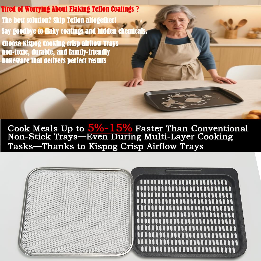 Kispog 3-Pack Cooking Crisper Trays: Mesh Stainless Steel Replacement Trays Fit Instant Pot Air Fryer Oven 10QT - Max Airflow - BPA-Free - 2025