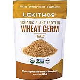 Lekithos Organic Wheat Germ Protein 8oz, USDA Organic Plant-Based Superfood, 8g Protein, European Quality Flakes, Nutrient-Rich Daily Wheat Germ Supplement, 8 Servings, Non-GMO, Vegan
