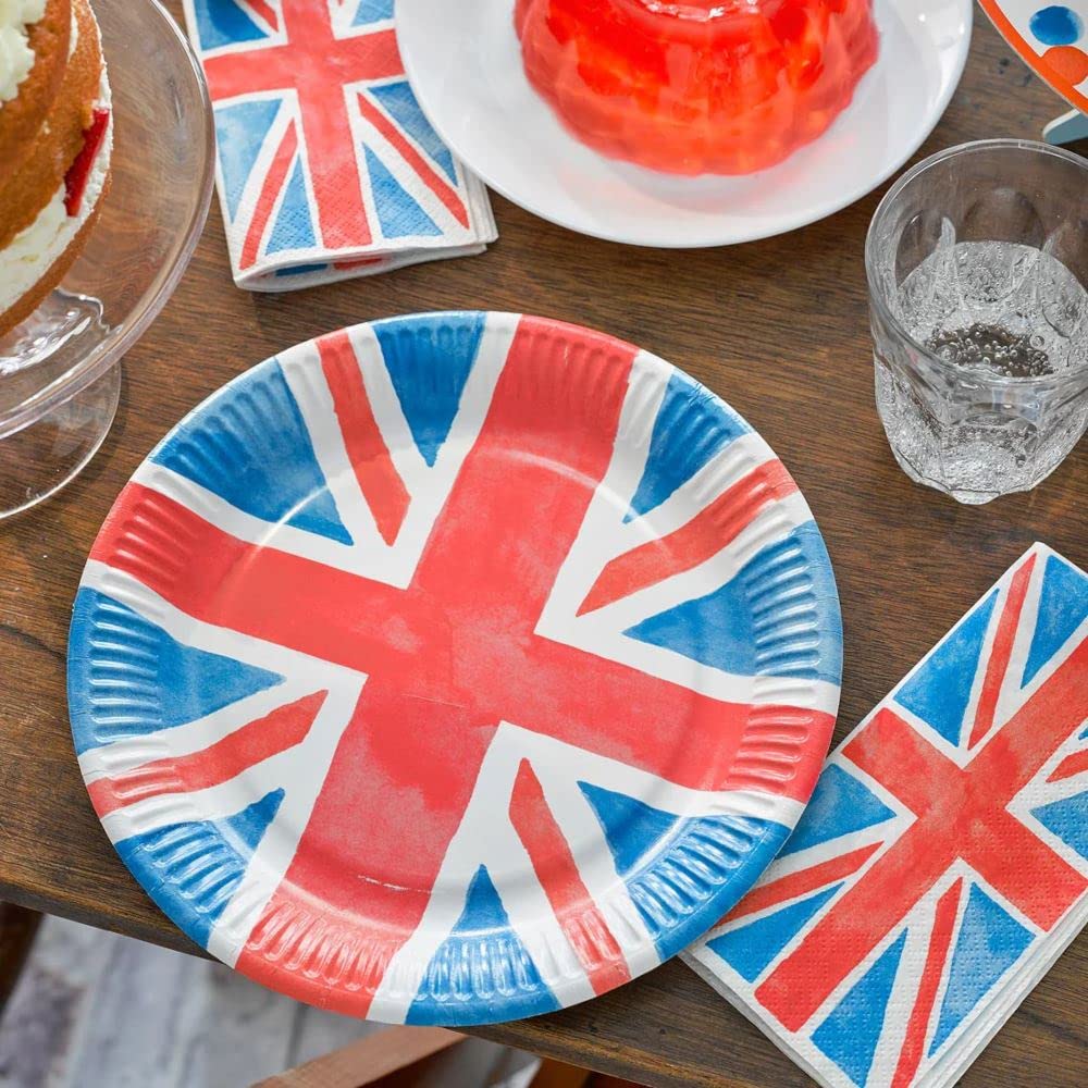 Talking Tables Union Jack Plates | Disposable British Royal Paper Serviettes King Charles Coronation Party Supplies | Red White Blue Table Decorations, Great Britain GB, 24 Pack