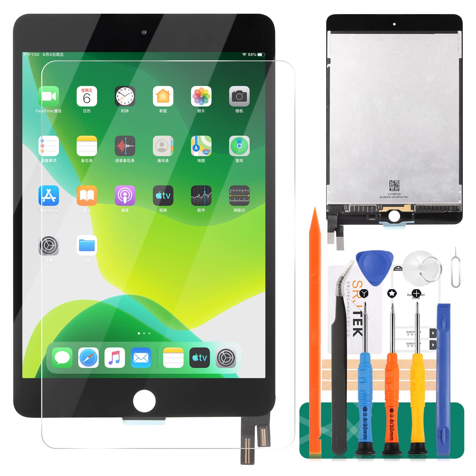 For IPad Mini 4 7.9 Screen Replacement 2015 A1538 A1550 LCD Display Touch Screen Digitizer Full Assembly Glass Panel Matrix Repair Parts Kit (Black)