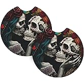 ANFXIEDU Couple Skull Car Coasters,2 Pack Rubber Pad Universal Non-Slip Car Interior Cupholder Pad Accessories