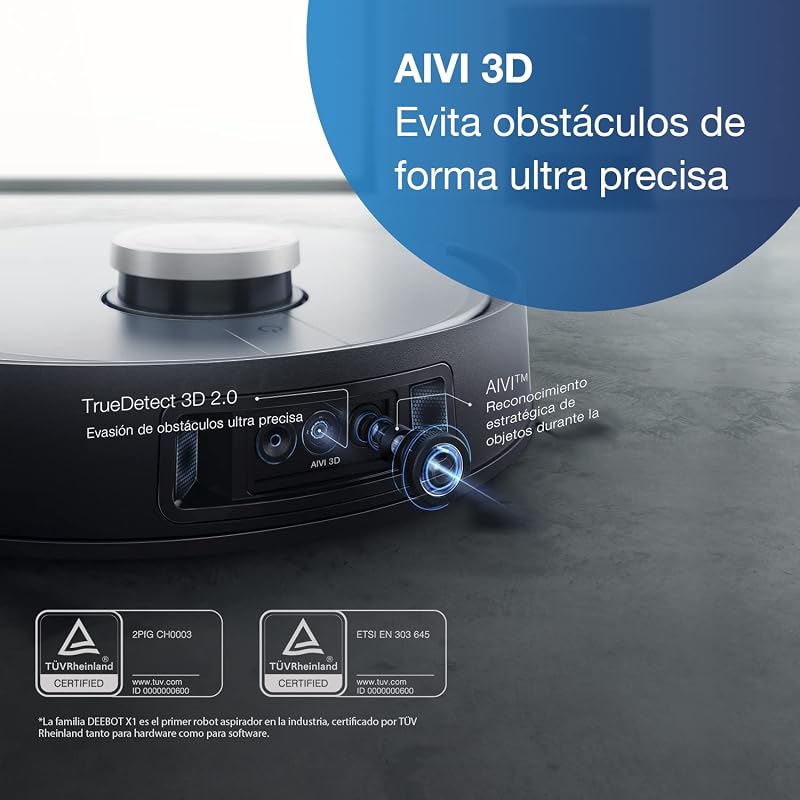 , Robot Aspirador DEEBOT X1, con función de fregado y estación de aspiración (3,2L), potencia aspiración de 5000 pa, evitación de obstáculos y mapeo 3D, diseño Jacob Jansen, batería de 5200 mAh
