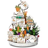Amyhill 24 Pcs Easter Tiered Tray Decor Farmhouse Wood Spring Table Decor Bunny Rabbit Carrot Sign Block Mini Easter Decoration for Home Table Kitchen Shelf Holiday