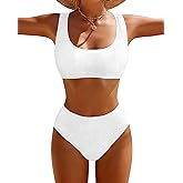 DaiLiWei High Waisted for Women Ribbed 2 Piece Bathing Suit Modest Full Coverage Bikini Sets Sporty Cute Swim Suits for Teens