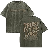 Wrenpies Mens Oversized Christian Shirts God Faith Jesus Religious Tshirts Trust in The Lord Bible Verse Tees Acid Wash Tops