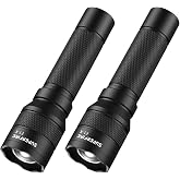 SuperFire Tactical Flashlights Compact, Zoomable Small Flashlight with Powerful Chips, Mini LED Flashlight Rechargeable, 4 Modes Pocket Flashlight for Home, Camping, Emergency Power Outage, 2 Packs