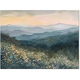 Haitunone Appalachian Mountains Wall Art Nature Landscape Smoky Mountains Poster Forest Floral Watercolor Painting for Living Room Wall Decor 12x16 inch Unframed