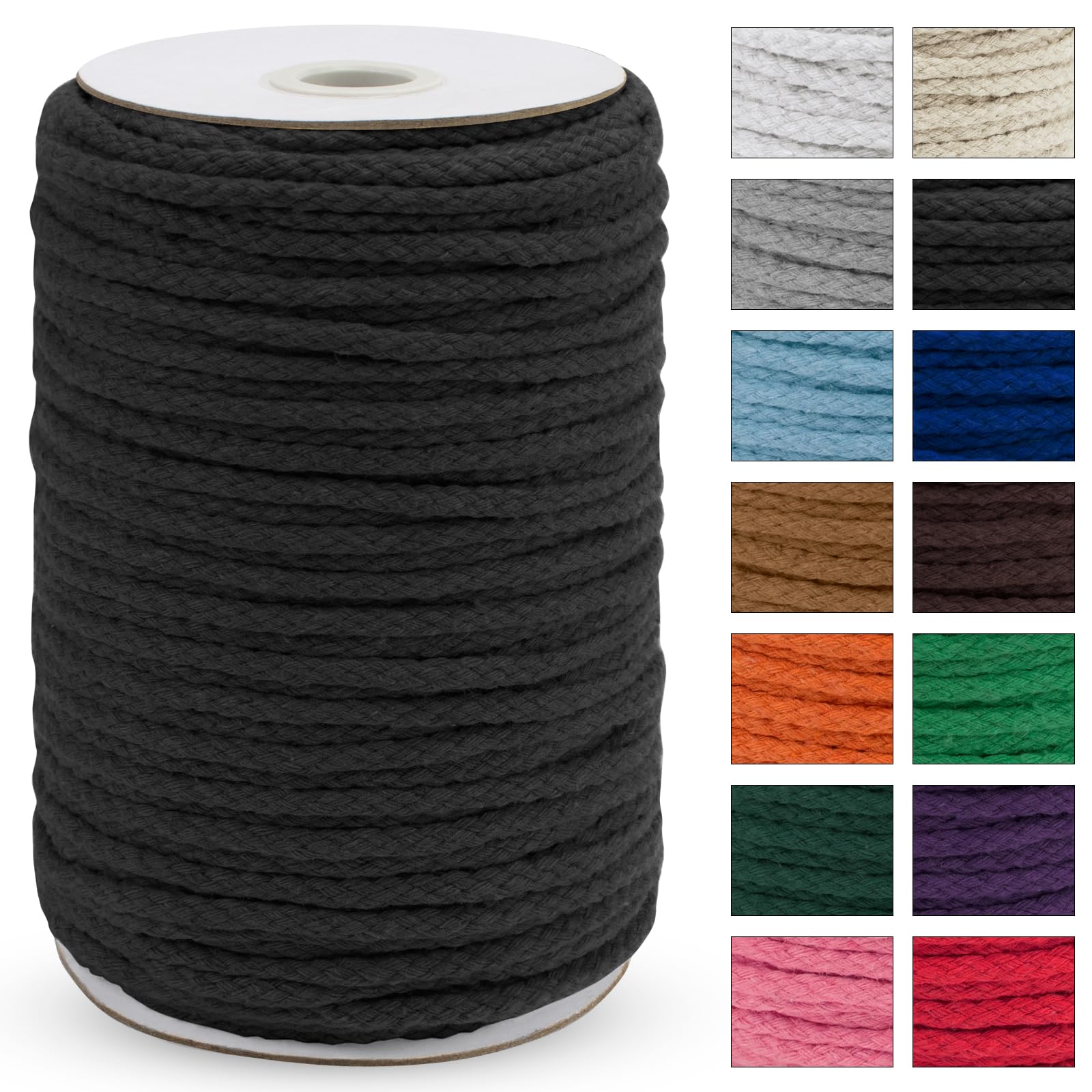 Uiopa Macrame Cord 5mm x 90m, Thick Macrame Rope 8-Strand Braided Cotton Rope, Dark Gray Cotton Cord for Plant Hangers, Wall Hanging, Dream Catcher, Garden, DIY Projects