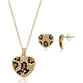 Barzel 18K Gold Plated Leopard Heart Earring & Necklace Set with Austrian Crystals, 18 Inches with 2 Inches Extension - Made In Brazil