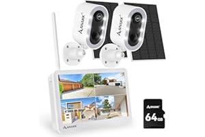 Anakk Solar Security Cameras System Wireless Outdoor with Monitor, 2 Cameras Home Surveillance, Color Night Vision, 24/7 Recording, Motion Detection, Weatherproof, Expandable to 10CH, No Monthly Fee
