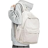 BJLFS White Backpack for School Women Girls, Waterproof Bookbag Cute High School Back pack for Men Teen Boys, Lightweight Travel College Backpack Mochilas Escolares para Casual Daypack Rucksack