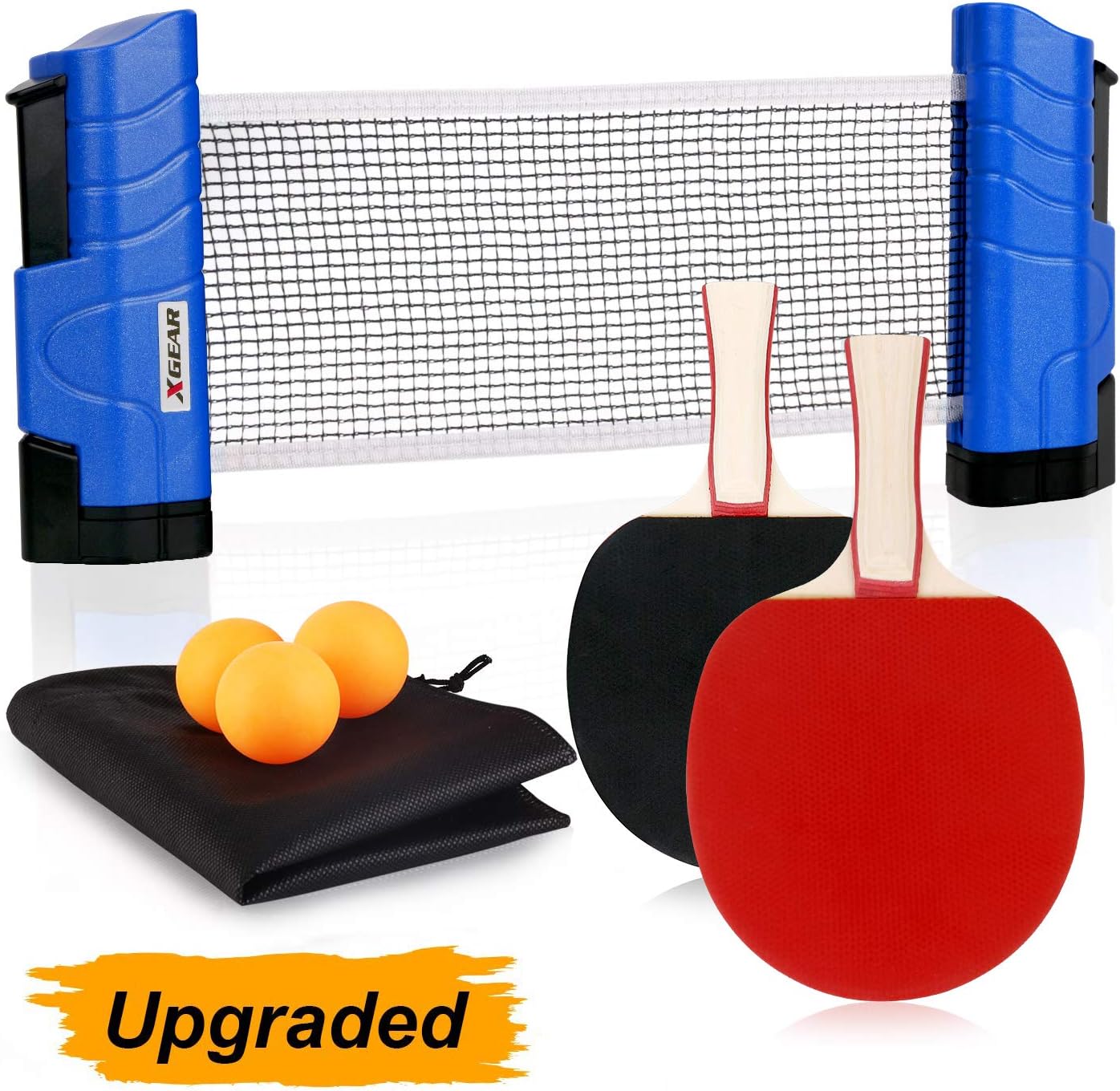XGEAR Anywhere Ping Pong Equipment to-Go Includes Retractable Net Post, 2 Ping Pong Paddles, 3 pcs Balls, Attach to Any Table Surface, for All Ages, Lake Blue : Sports & Outdoors