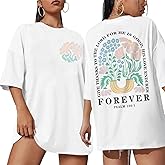 Christian Shirts for Women Oversize Jesus Religious Bible Verse Shirts Inspirational Floral Oversized Graphic Tees