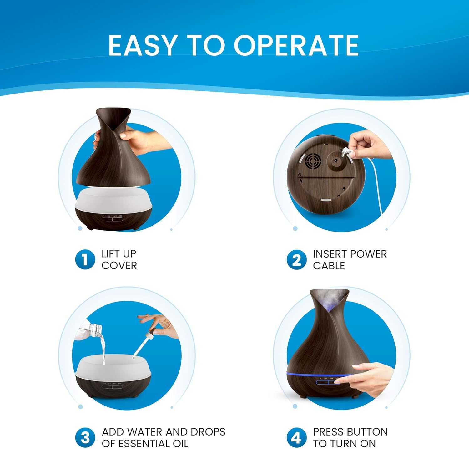 Everlasting Comfort Essential Oil Diffuser (400ml) - Home Aromatherapy Air Diffuser - High Aroma Scent Output with Cleaning Set for Small and Large Rooms, Ultrasonic (Dark Wood): Health & Personal Care