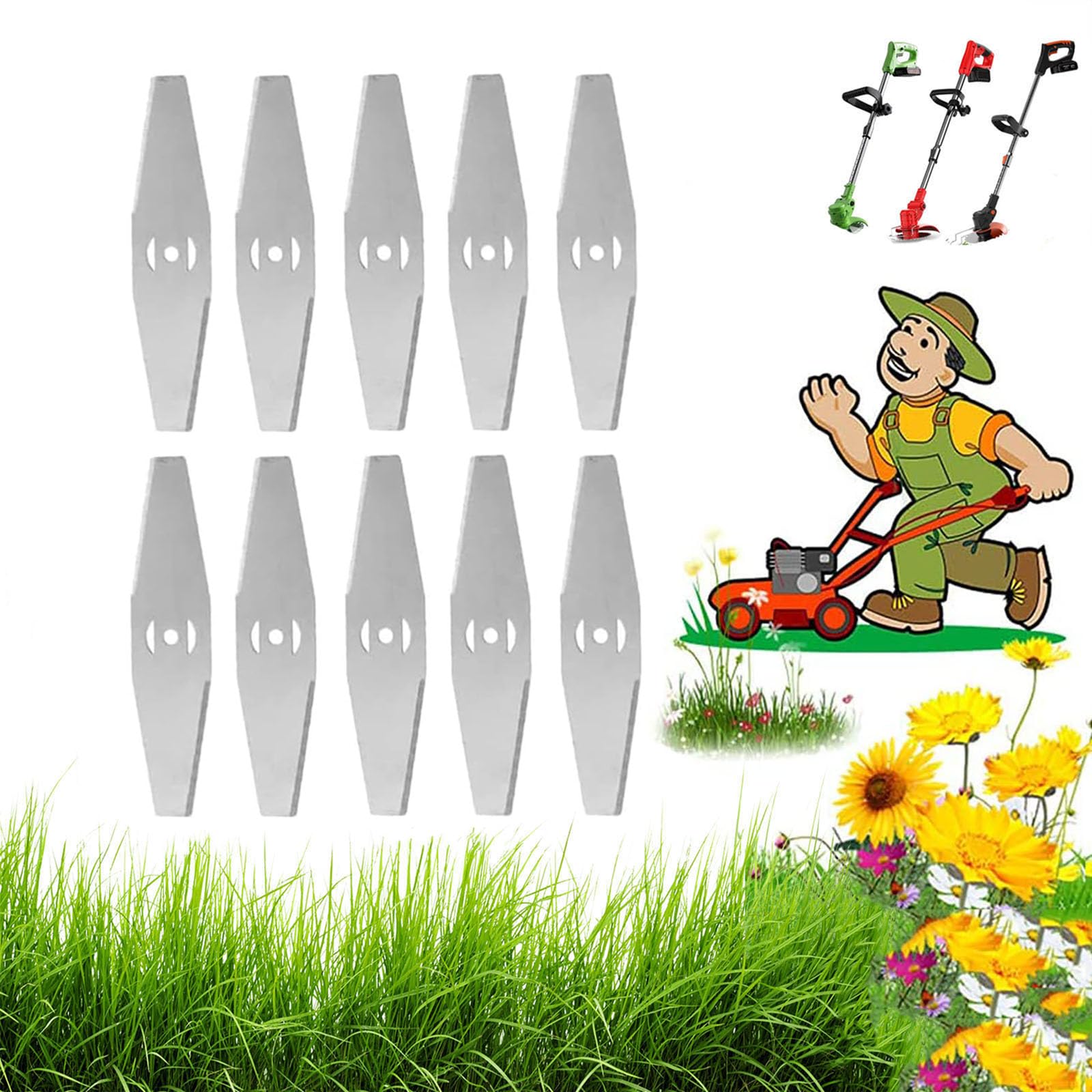 Brush Cutter Metal Blades, 8 Stainless Steel Spare Blades for Garden Strimmers, Silver