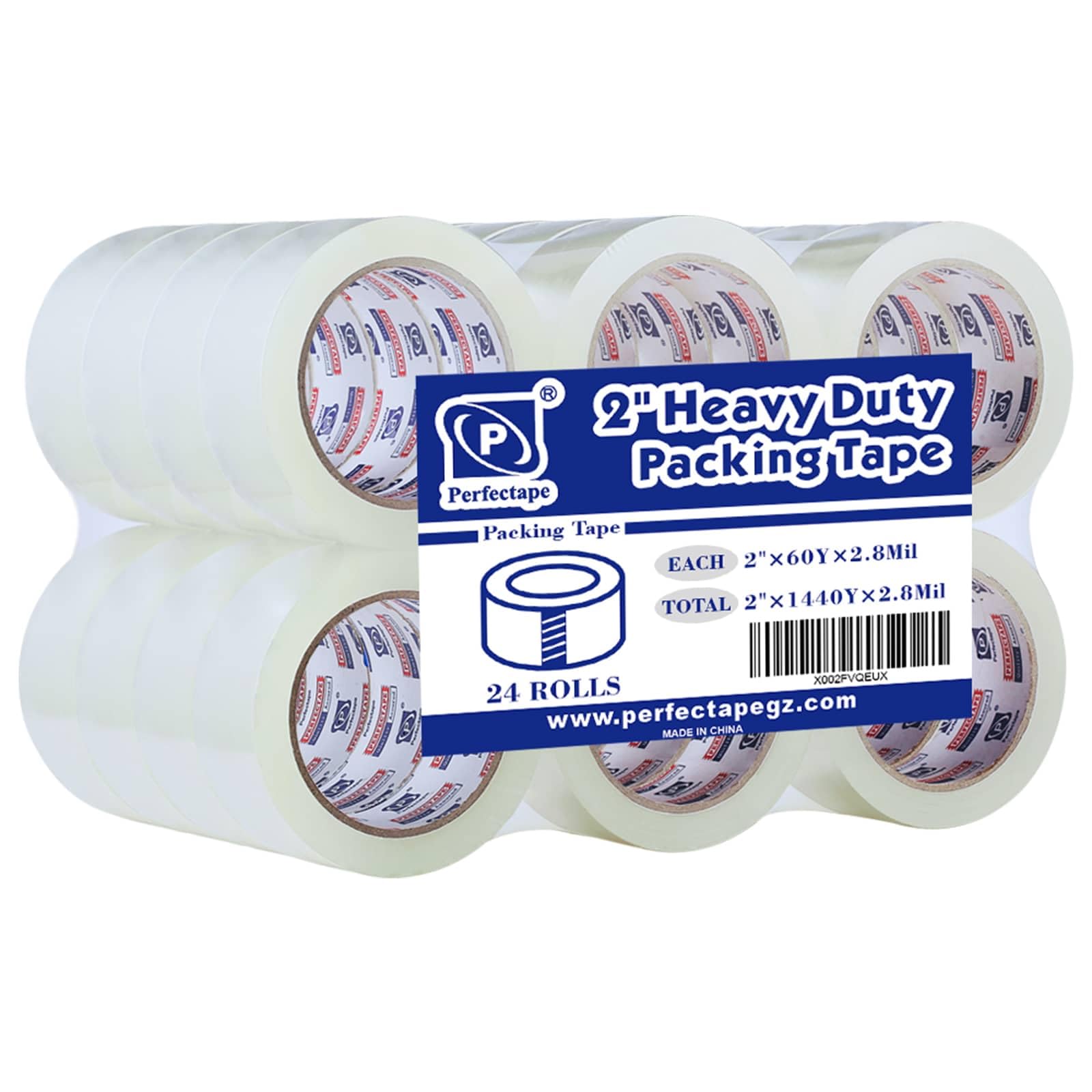 PERFECTAPE Heavy Duty Packing Tape 24 Rolls, Total 1440Y, Clear, 2.8 mil, 1.88 inch x 60 Yards, Ultra Strong, Refill for Packaging and Shipping