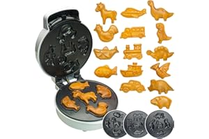 SAVOYCHEF 15 Mini Waffle Maker with Detachable Sets - Pancake Maker for Kids - Set Includes 5 Cars, 5 Animals, and 5 Dinosaurs - Non-stick Easy to Clean
