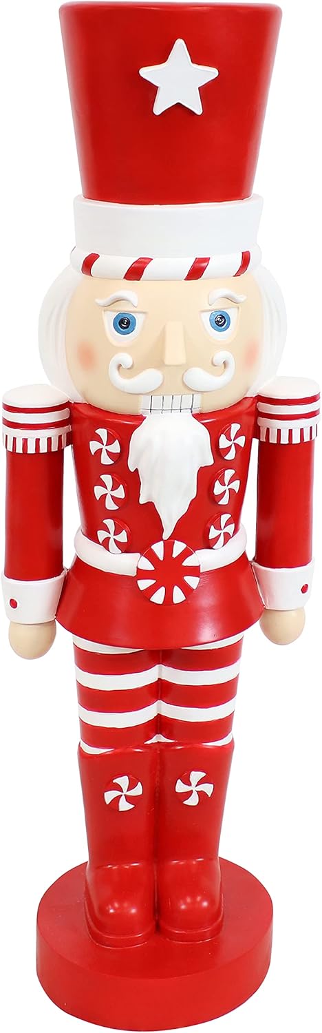 Nutcrackers - Sunnydaze Alfonso The Noble 36-Inch Indoor/Outdoor Christmas Nutcracker Statue with Candy Cane Design