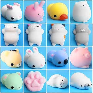 Amazon Com Outee 16 Pcs Mochi Animals Toys Mochi Cat Stress Relief Toys Mochi Animals Toys Mini Animals Cat With Felt Bag Toys Games