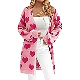 Libsorge Womens Valentine Heart Cardigan Sweater 2026 Valentines Day Trendy Cute Oversized Long Sleeve Cardigans