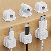 6 Pack Magnetic Cable Clip Organizer Cord Holder, Picozon Adhesive Cable Management, Wire Phone USB Charger Cable Holder, Keeper Organizer for Office Home Desktop Table - White
