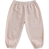 Karuedoo Toddler Baby Boy Girl Gingham Bubble Pants Kids Casual Plaid Elastic Waist Long Bloomers Trousers Bottoms