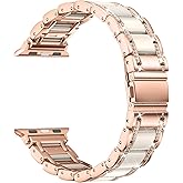 Moolia Metal Band Compatible with Apple Watch Band 38/40/41/42mm Women Rhinestones Resin Wristband Bling Diamond Bracelet for iWatch Series 11 10 9 8 7 6 5 4 3 2 1, Rose Gold/Starlight