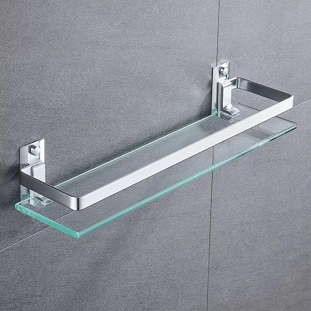Melairy Bathroom Glass Shelf Tempered Glass Rectangular Extra Thick Aluminum Silver Sand Sprayed Wall Mounted 25CM