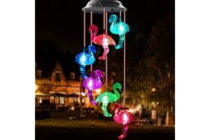 WANQDG Flamingo Solar Wind Chimes for Outside, Waterproof LED Solar Powered Memorial with Lights, Housewarming Gifts for Garden Outdoor Patio Yard Lawn Decor