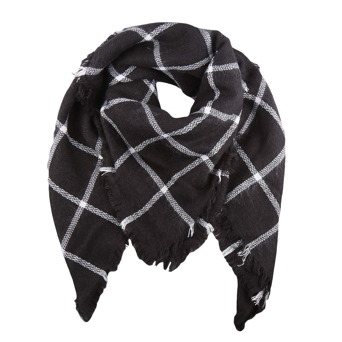 Women Square Plaid Blanket Scarf Shawl for Winter Wear Oversized Warm Soft Chunky Square Scarf (black)