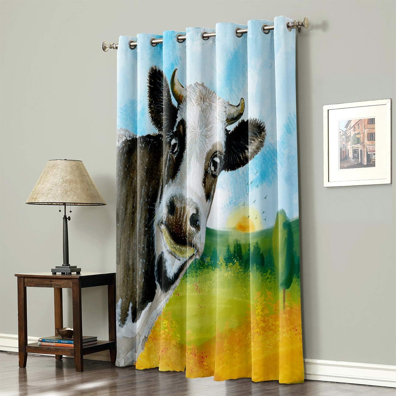 MUSEDAY Blackout Curtains One Panel Farm Animal Milk Cow