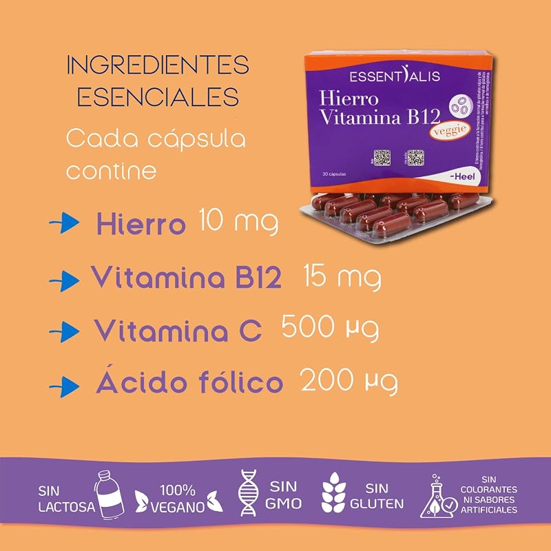 Hierro Vitamina B12 Veggie, 30 Cápsulas Veganas