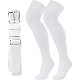 XZQTIVE Over the Knee Baseball Socks and Belt Combo Set for Youth Pink Softball Socks with Adjustable Belt