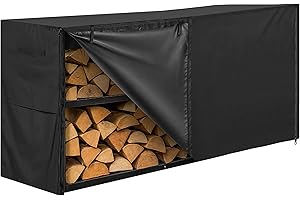 JJASMAMV HOME PRODUCTS 6ft Waterproof Firewood Rack Cover - Heavy Duty Black 600D Oxford Fabric - Indoor Or Outdoor Firewood Log Cover with Zipper & Adhesive Closing Strips - Rack NOT Included - Black