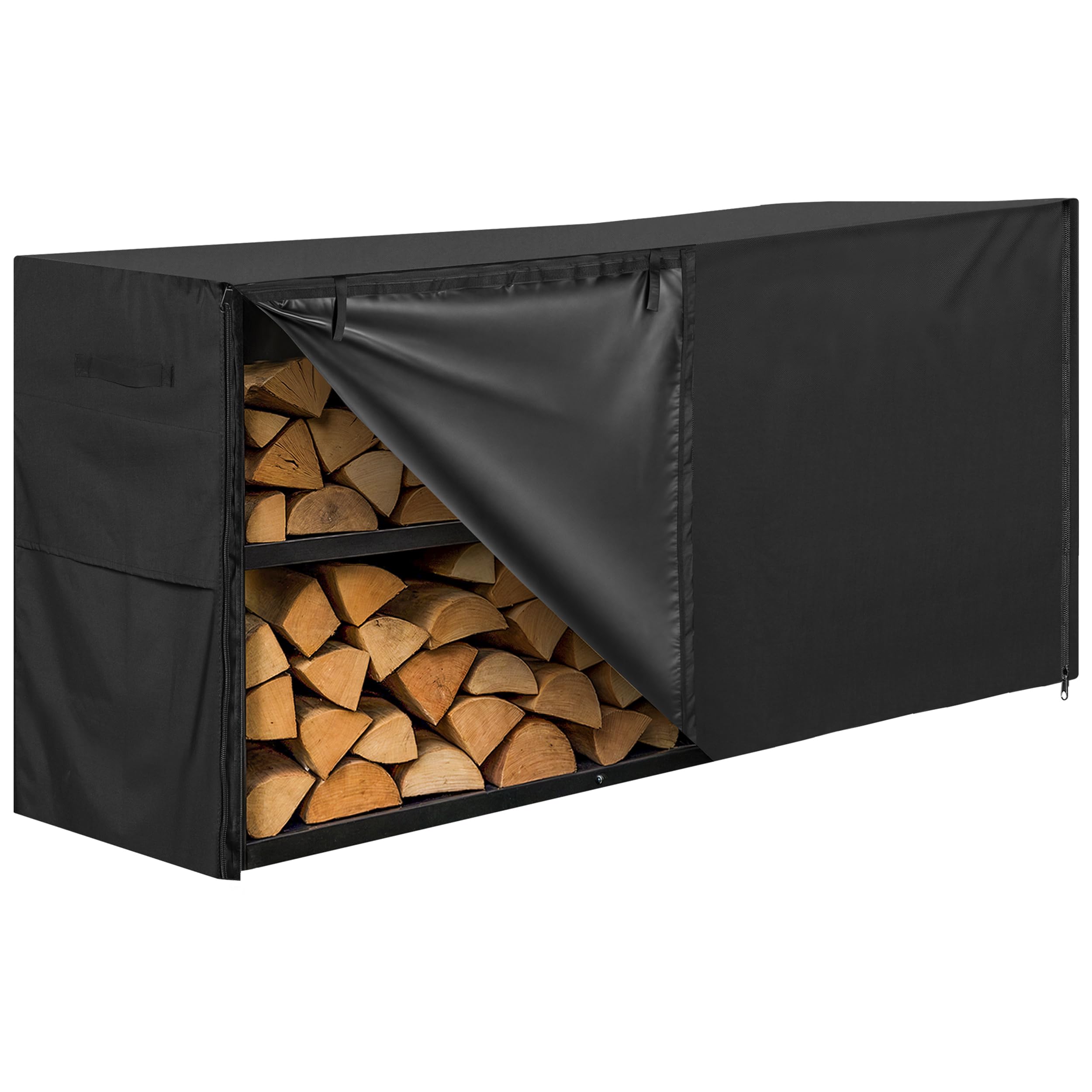 Photo 1 of *COVER ONLY* 6ft Waterproof Firewood Rack Cover - Heavy Duty Black 600D Oxford Fabric - Indoor Or Outdoor Firewood Log Cover with Zipper & Adhesive Closing Strips - Rack NOT Included - Black