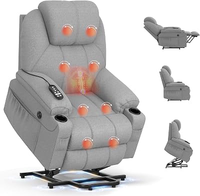 BareTay Power Lift Recliner Chair With Massage Heat USB Type C 2 Cup Holders