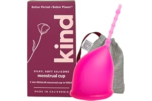 WEVOTOPIA Kind Cup | Menstrual Cups | Period Cup | Comfortable | Soft | Curved | Ergonomic | Easy to Use | Long Stem | High Cervix to Low Cervix | 100% Medical Grade Silicone Cup | USA | (Regular) (Violet)