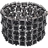 Enrwin Elegant Wedding Bridal Art Deco Flower Crystal Elastic Wide Marquise Cluster Stretch Bangle Bracelet for Women