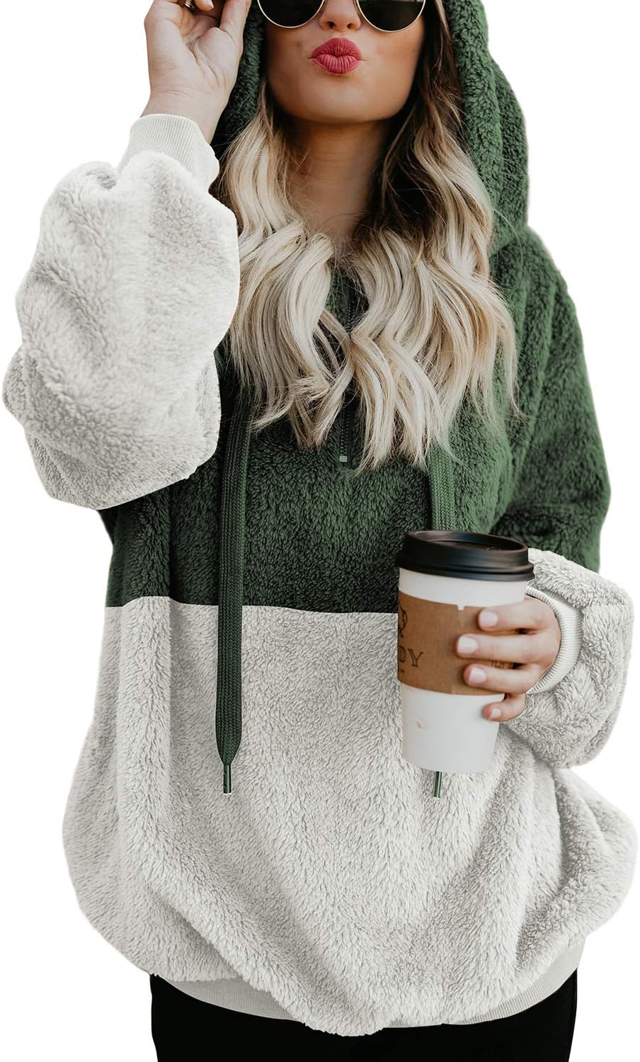 AcelittWomens Oversized Fuzzy Fleece Sweatshirts with Pockets,S-XXL